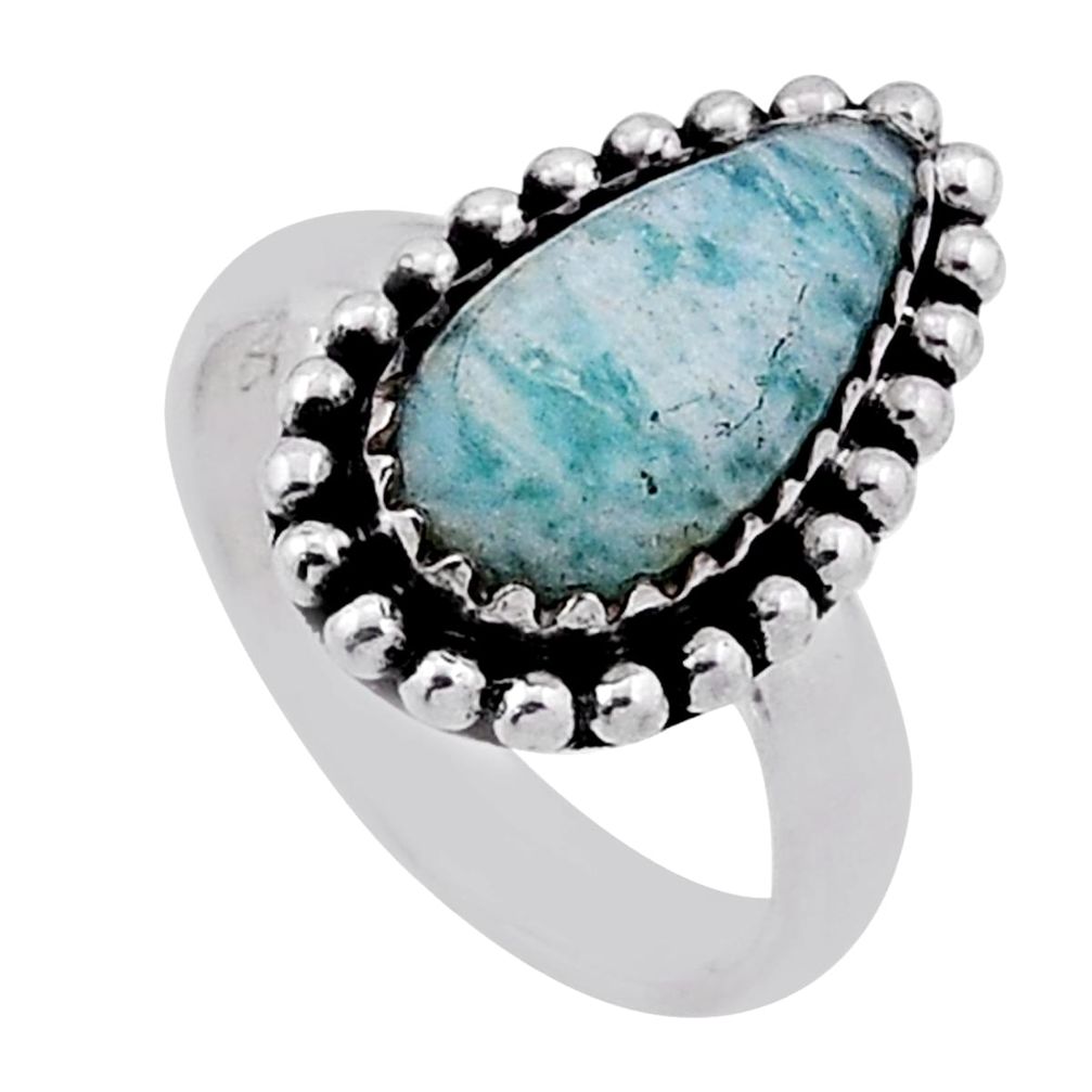 3.16cts solitaire green amazonite (hope stone) pear silver ring size 6 n46574