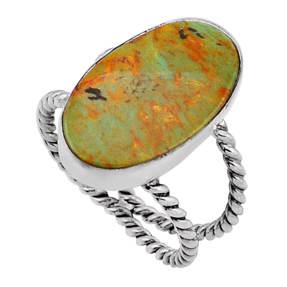 6.71cts solitaire green arizona mohave turquoise 925 silver ring size 6 n51831