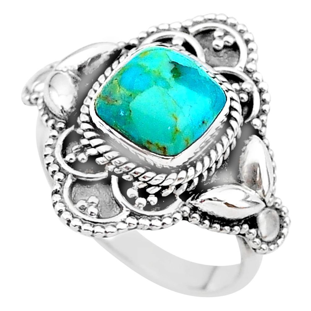 3.40cts solitaire green arizona mohave turquoise 925 silver ring size 8 t20025