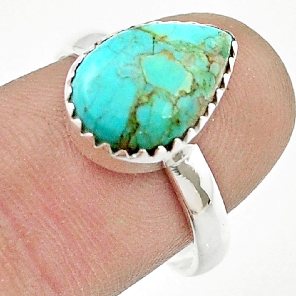 5.38cts solitaire green arizona mohave turquoise 925 silver ring size 8 u44866