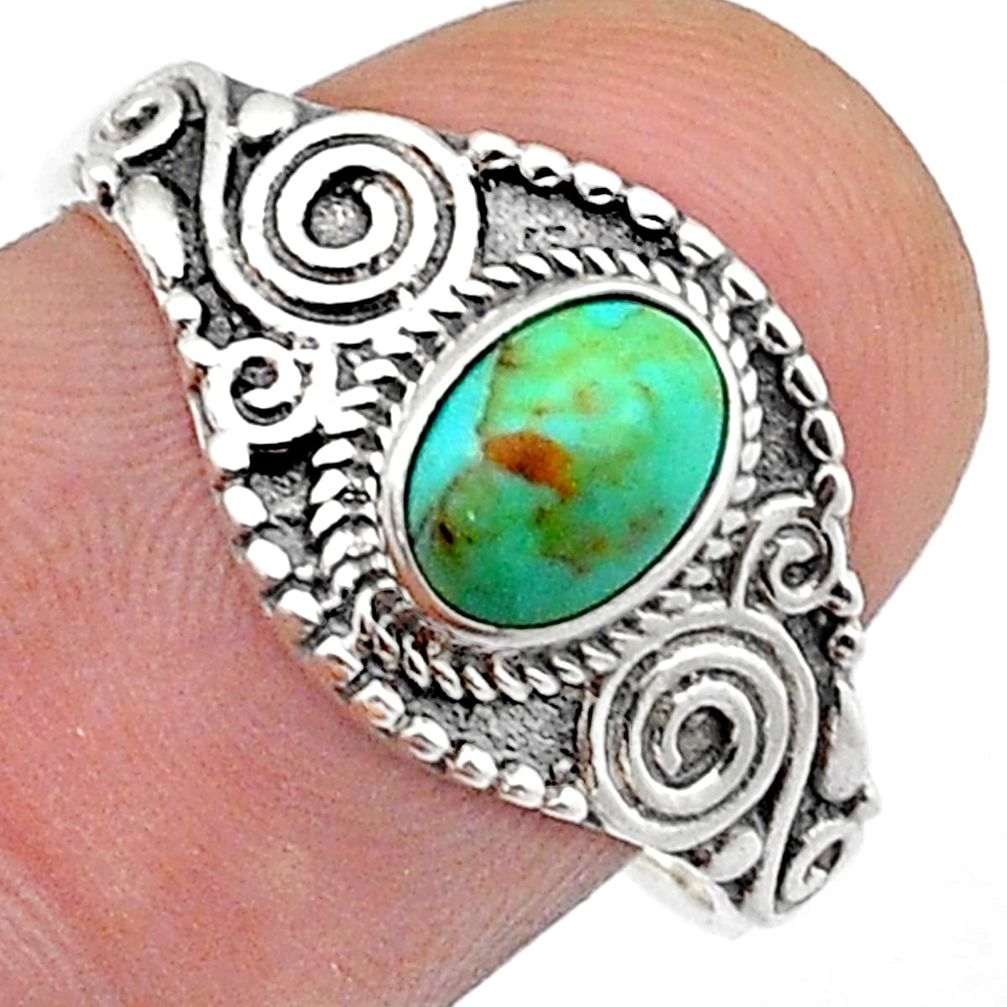 1.42cts solitaire green arizona mohave turquoise 925 silver ring size 8 u62614