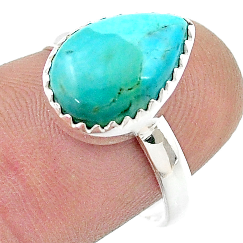 5.35cts solitaire green arizona mohave turquoise 925 silver ring size 7.5 u44900