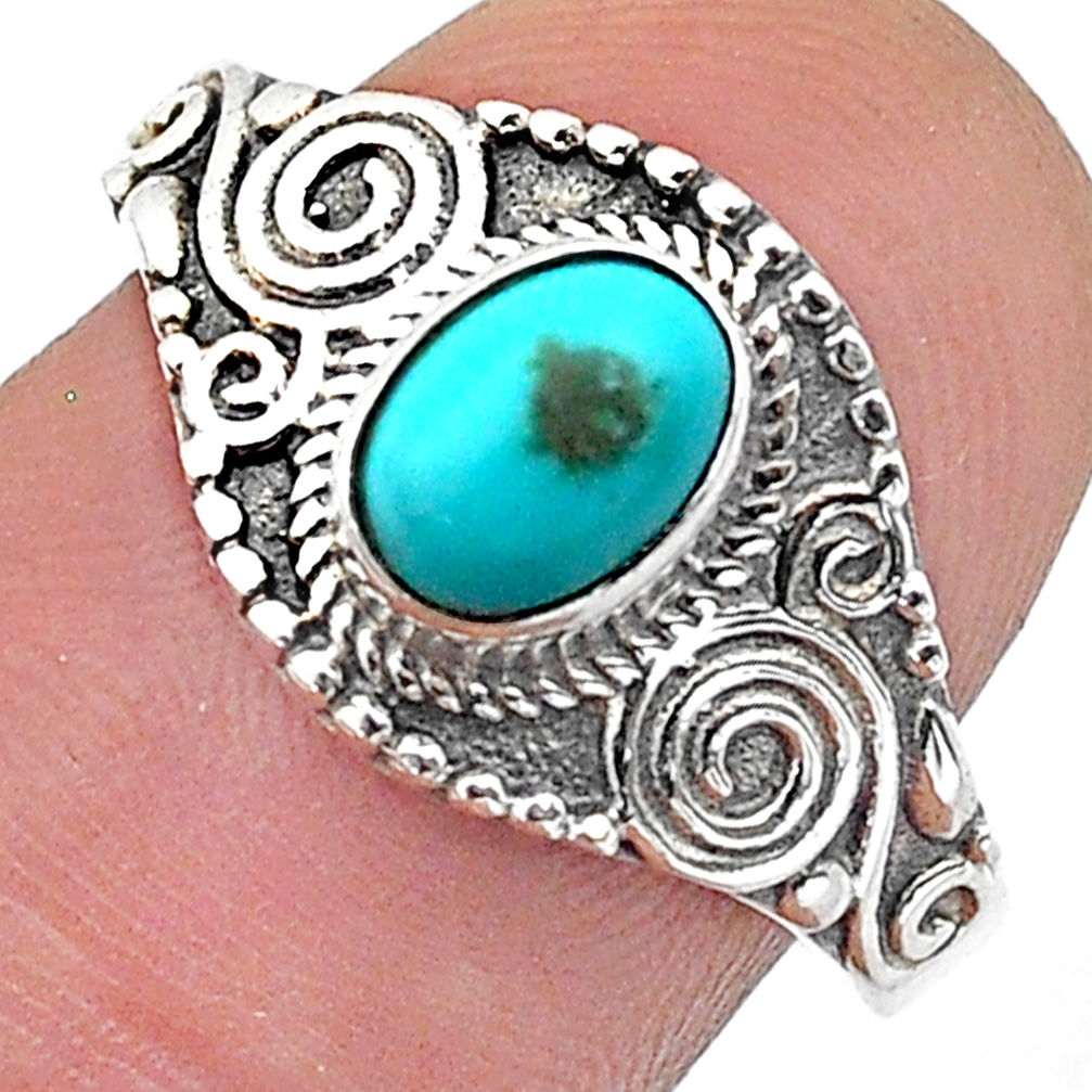 1.41cts solitaire green arizona mohave turquoise 925 silver ring size 8.5 u62608
