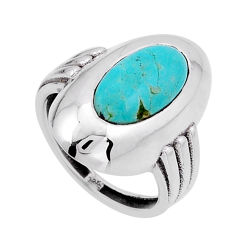 5.59cts solitaire green arizona mohave turquoise oval silver ring size 6 n52755