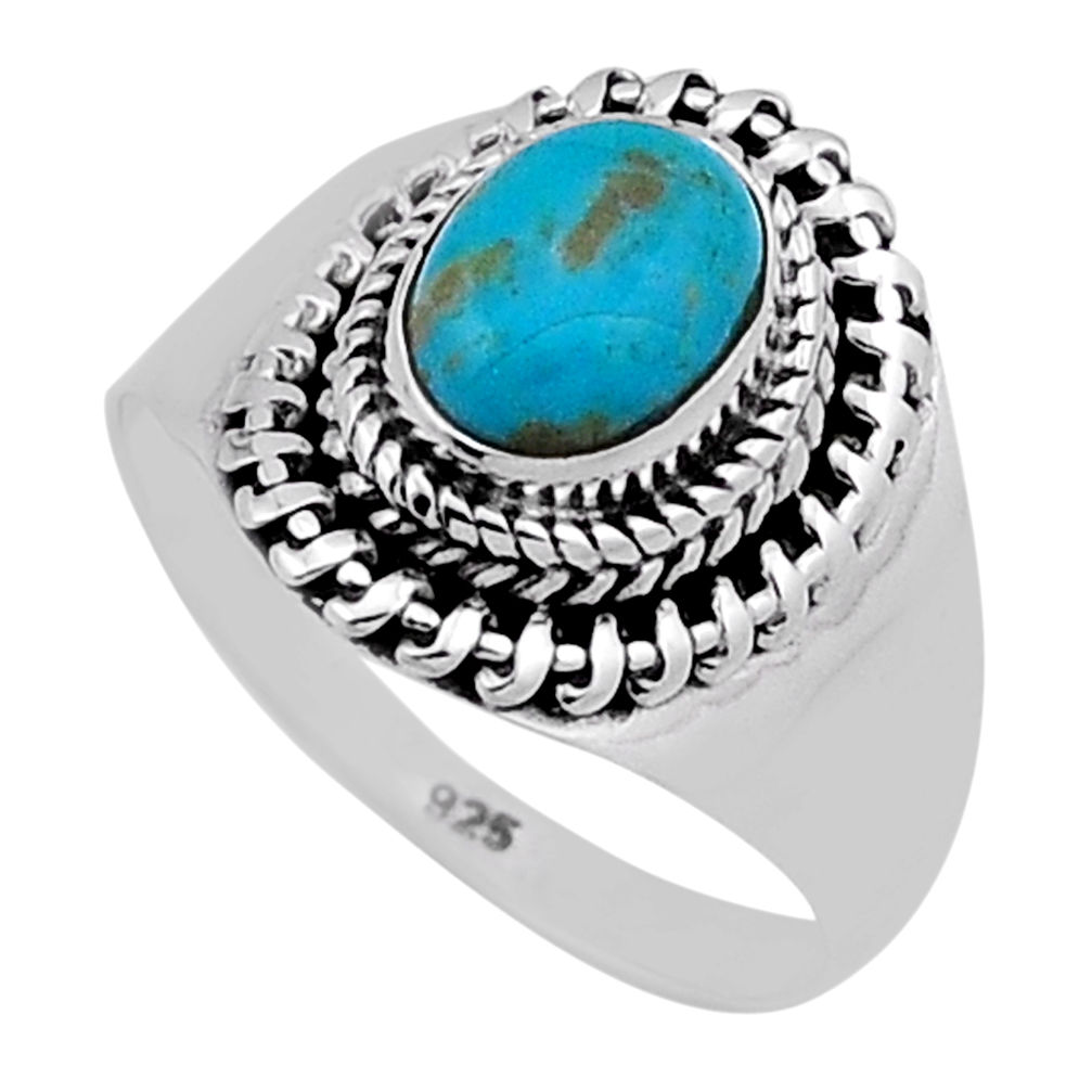 2.26cts solitaire green arizona mohave turquoise oval silver ring size 7 n40278