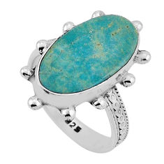 6.88cts solitaire green arizona mohave turquoise oval silver ring size 7 n51849