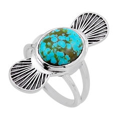 5.14cts solitaire green arizona mohave turquoise oval silver ring size 7 n54971