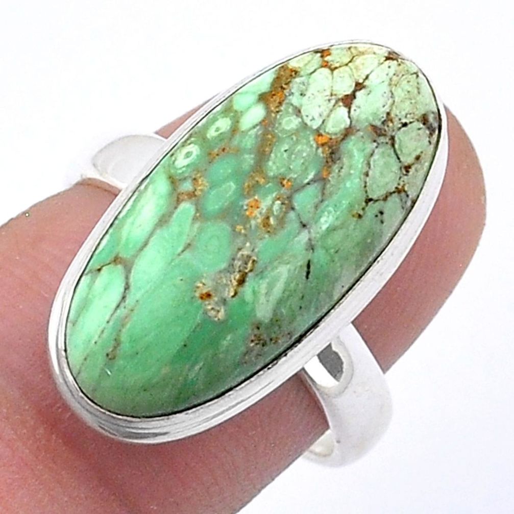 8.37cts solitaire green arizona mohave turquoise oval silver ring size 7 u60933