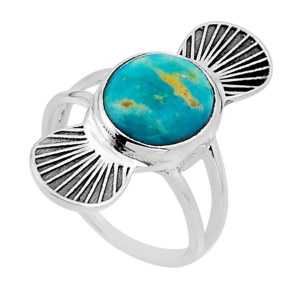 5.08cts solitaire green arizona mohave turquoise oval silver ring size 8 n54980