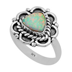 1.06cts solitaire green australian opal (lab) 925 silver ring size 7.5 y94558