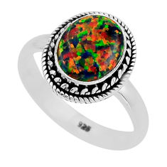 2.14cts solitaire green australian opal (lab) 925 silver ring size 7.5 y95111