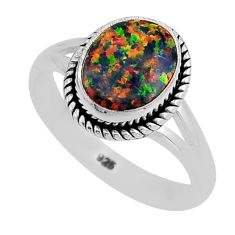 1.96cts solitaire green australian opal (lab) oval 925 silver ring size 7 y95112