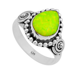 2.09cts solitaire green australian opal (lab) pear silver ring size 5.5 y94543