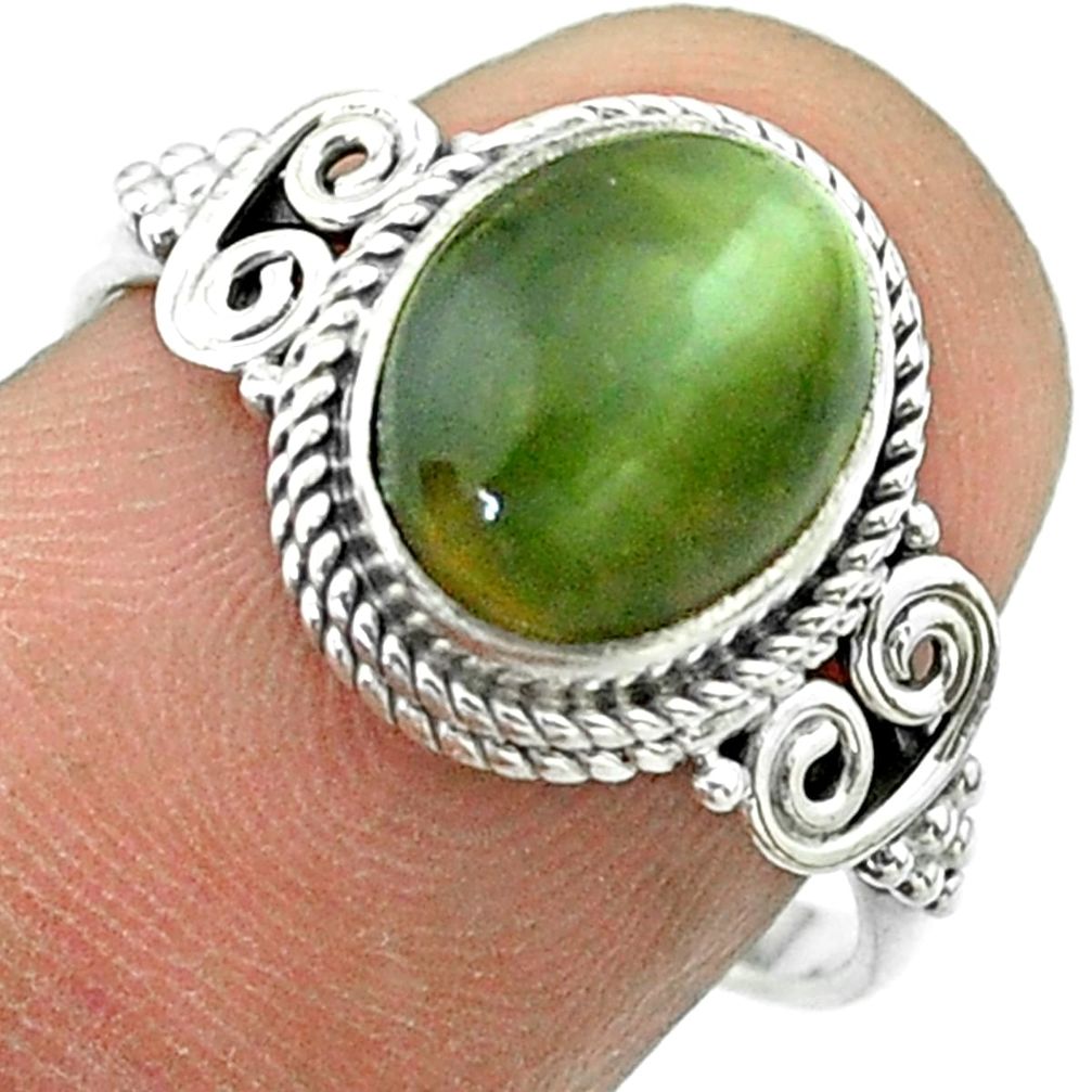 4.34cts solitaire green cats eye 925 sterling silver ring jewelry size 8 t57498