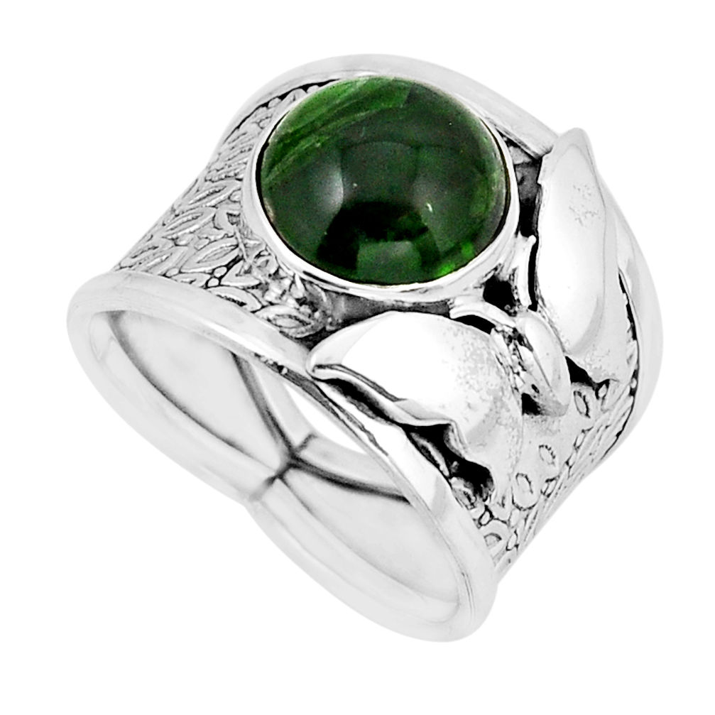 5.30cts solitaire green chrome diopside silver butterfly ring size 7.5 y56479