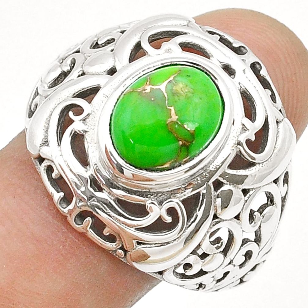 4.24cts solitaire green copper turquoise 925 silver mens ring size 12 u72039