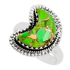 6.46cts solitaire green copper turquoise 925 silver moon ring size 8.5 y35564