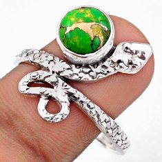 3.26cts solitaire green copper turquoise 925 silver snake ring size 10 u1775