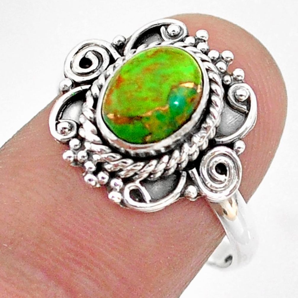 1.96cts solitaire green copper turquoise 925 sterling silver ring size 8 t43785