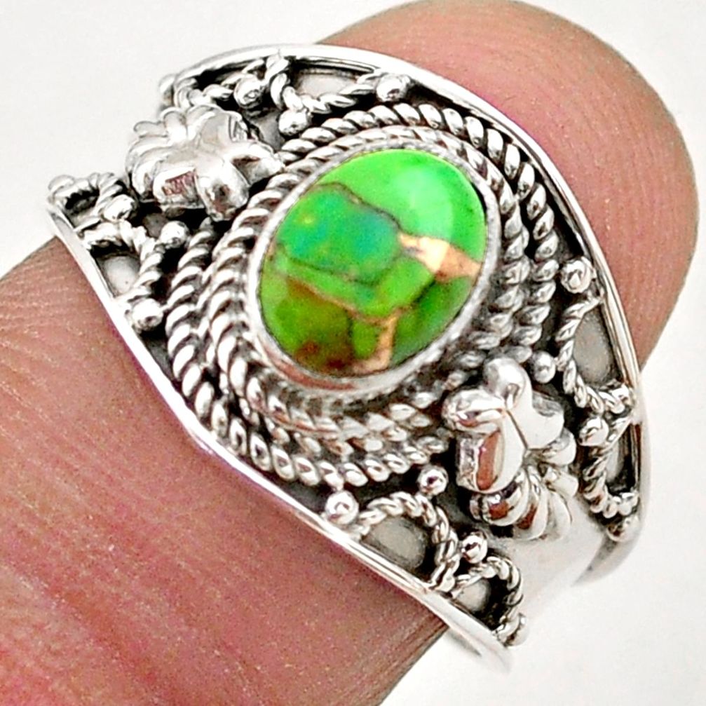 2.17cts solitaire green copper turquoise 925 sterling silver ring size 8 t75836