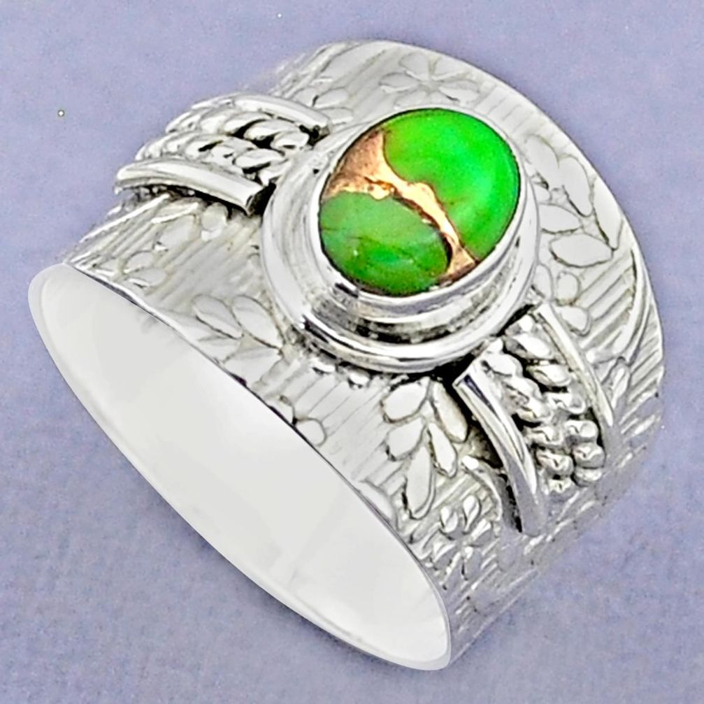 1.95cts solitaire green copper turquoise oval 925 silver ring size 8.5 t37183