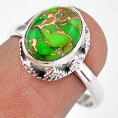 3.83cts solitaire green copper turquoise oval 925 silver ring size 7.5 t94172