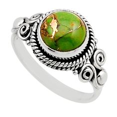 5.14cts solitaire green copper turquoise round 925 silver ring size 8.5 y88174
