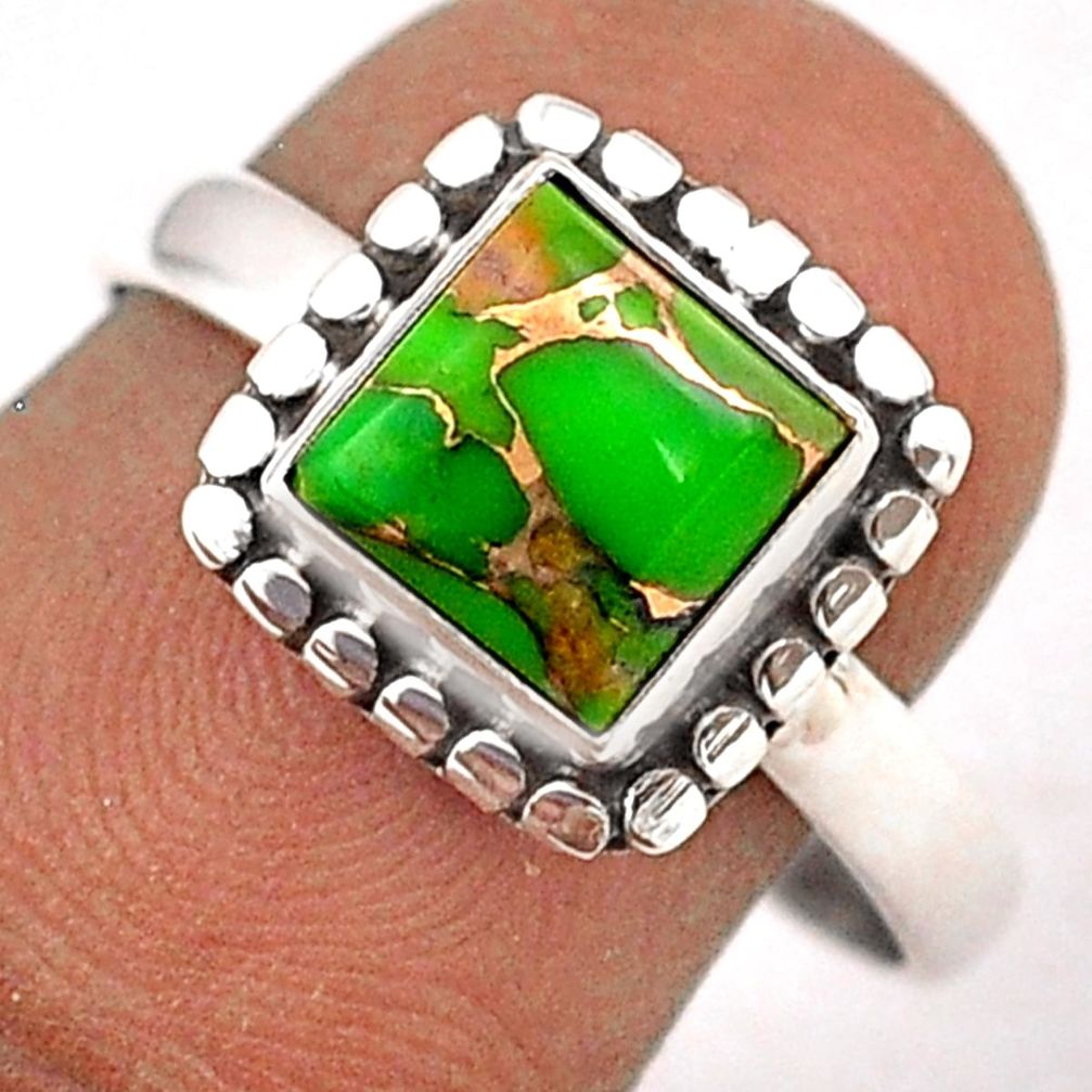 2.59cts solitaire green copper turquoise square 925 silver ring size 8.5 t87914