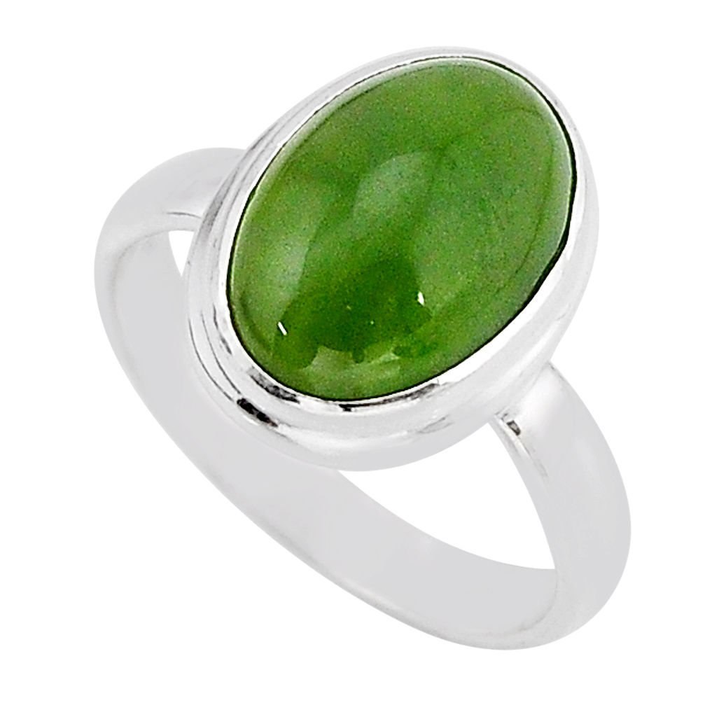 6.29cts solitaire green jade 925 sterling silver ring jewelry size 7.5 y67550