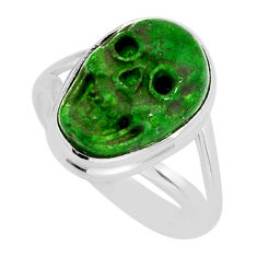 6.31cts solitaire green jade fancy 925 sterling silver skull ring size 8 y80341