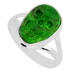 6.32cts solitaire green jade fancy 925 sterling silver skull ring size 9 y80344