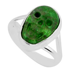 6.28cts solitaire green jade fancy 925 sterling silver skull ring size 9 y80345