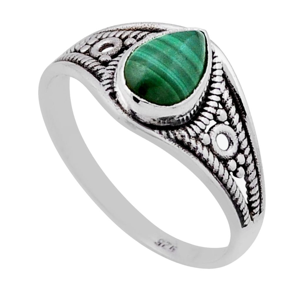 1.36cts solitaire green malachite (pilot's stone) silver ring size 5.5 n45896
