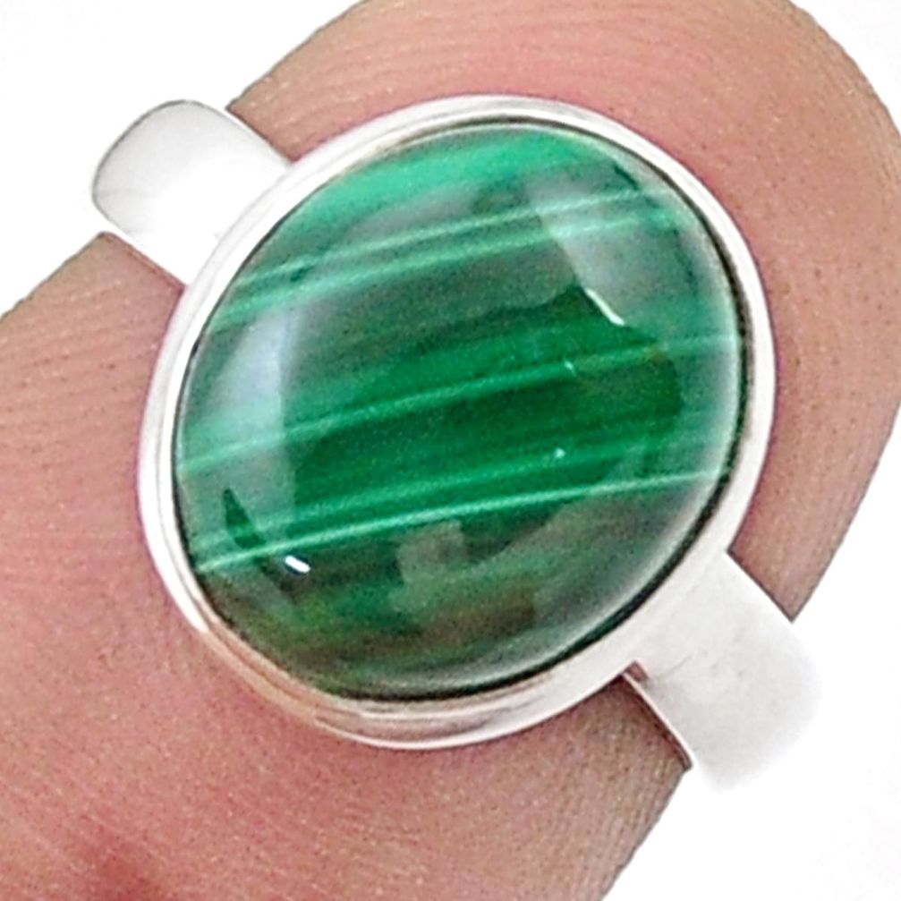 4.98cts solitaire green malachite (pilot's stone) silver ring size 5.5 u47823