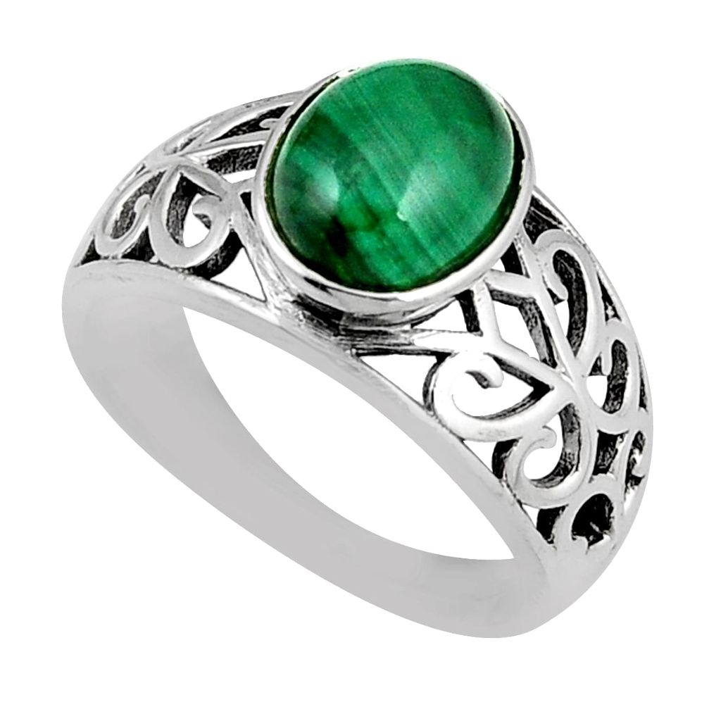 4.36cts solitaire green malachite (pilot's stone) silver ring size 7.5 y50571