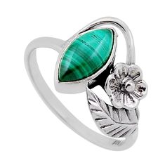 2.49cts solitaire green malachite 925 silver flower with leaf ring size 6 n45528