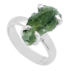 Clearance Sale- 4.93cts solitaire green moldavite (genuine czech) 925 silver ring size 6 u78049