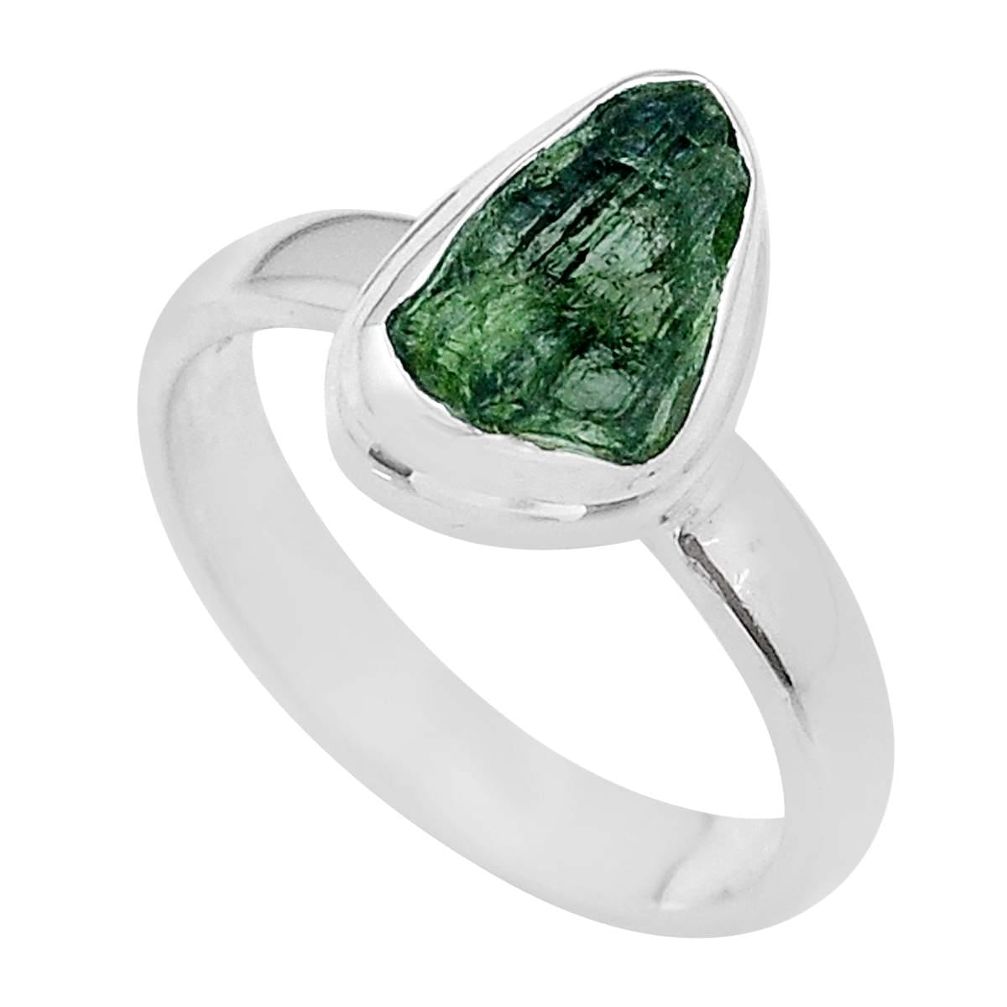 4.84cts solitaire green moldavite (genuine czech) 925 silver ring size 7 u77921