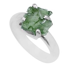 Clearance Sale- 3.98cts solitaire green moldavite (genuine czech) 925 silver ring size 7 u78003