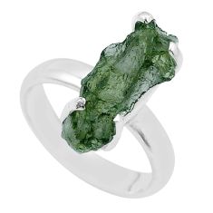 Clearance Sale- 4.87cts solitaire green moldavite (genuine czech) 925 silver ring size 7 u78050