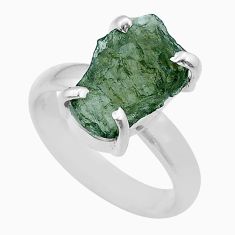 Clearance Sale- 4.69cts solitaire green moldavite (genuine czech) 925 silver ring size 7 u78070