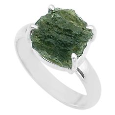 Clearance Sale- 5.86cts solitaire green moldavite (genuine czech) 925 silver ring size 8 u62388