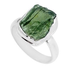 Clearance Sale- 6.58cts solitaire green moldavite (genuine czech) 925 silver ring size 8 u62553
