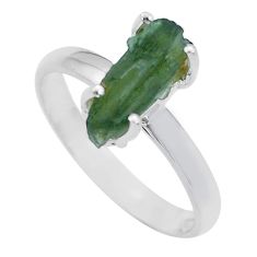 Clearance Sale- 3.15cts solitaire green moldavite (genuine czech) 925 silver ring size 8 u77963
