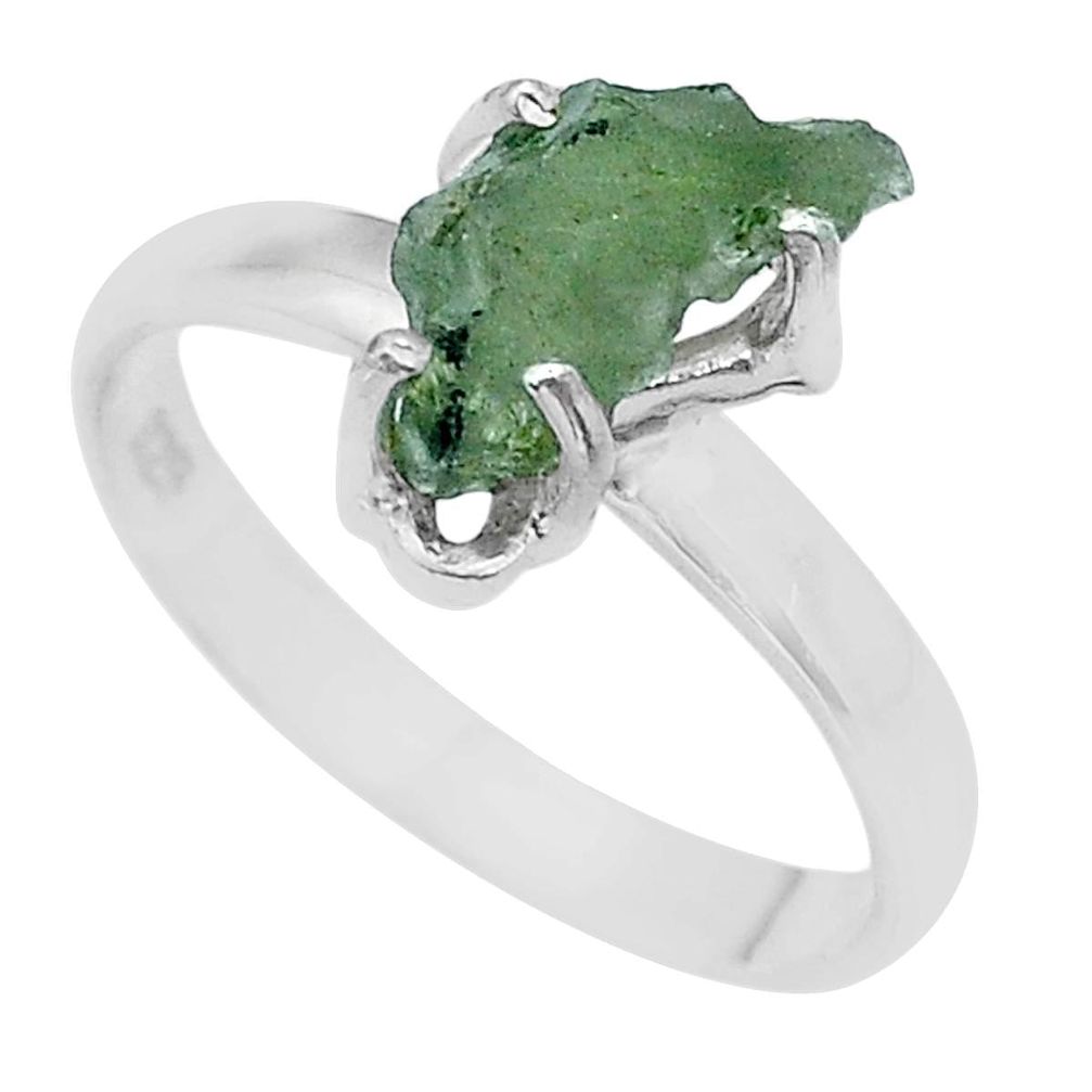 2.89cts solitaire green moldavite (genuine czech) 925 silver ring size 8 u77988