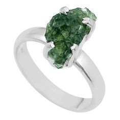 Clearance Sale- 4.90cts solitaire green moldavite (genuine czech) 925 silver ring size 8 u78044
