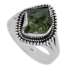 5.93cts solitaire green moldavite (genuine czech) 925 silver ring size 9 n36281