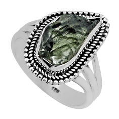 6.41cts solitaire green moldavite (genuine czech) 925 silver ring size 9 n36299