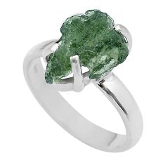 Clearance Sale- 5.08cts solitaire green moldavite (genuine czech) 925 silver ring size 9 u78086