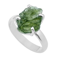Clearance Sale- 4.42cts solitaire green moldavite (genuine czech) 925 silver ring size 9 u78094